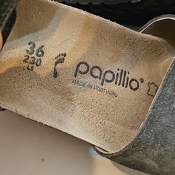 Birkenstock Papillio Eve Cork Wedge Heel  Sandal Grey Suede Leather Sz 7 - Picture 6 of 8